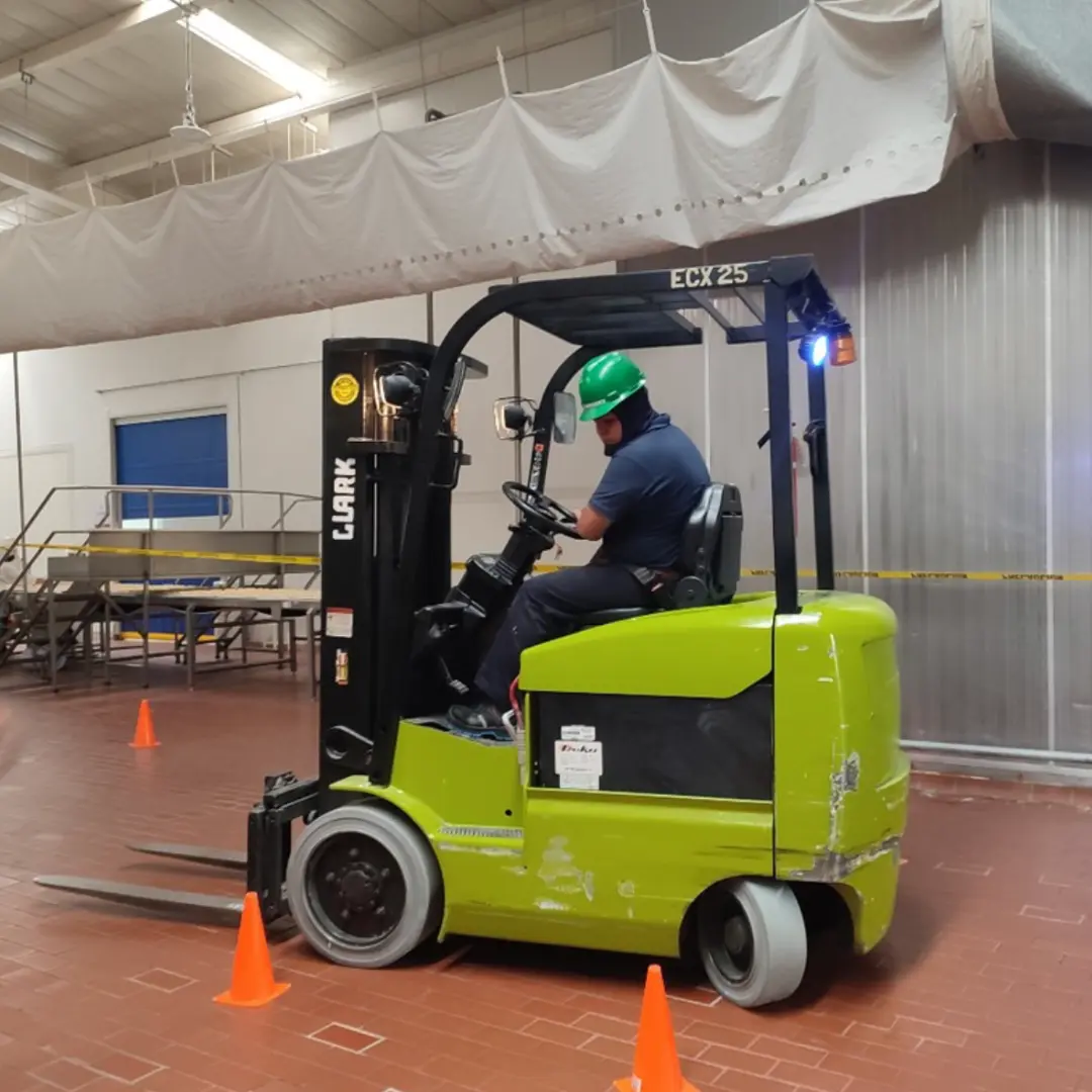 Operadores entrenando en el curso de montacargas para empresas